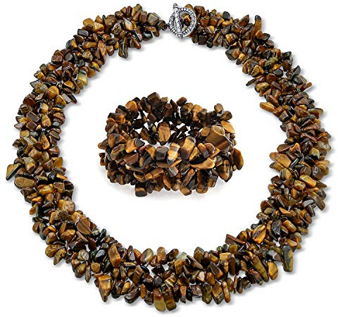 Bling Jewelry Collar Llamativo Con Tiras De Piedras De Ojo De Tigre Marron Para Mujer Set 18 Pulgadas