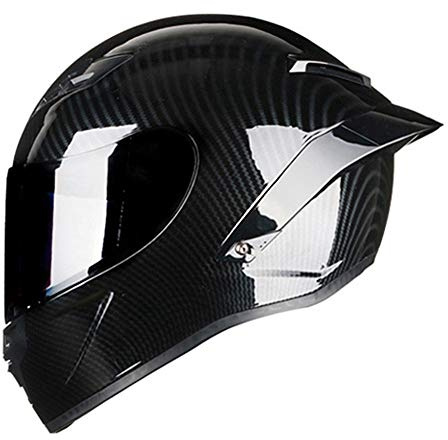 Woljay Casco Moto Integrale Fibra Carbonio Caschi Moto On Road Scooter Street Touring Casco da Motociclista Unisex Adulto DOT/ECE 22-05 Nero Lucido (S, Fumo)