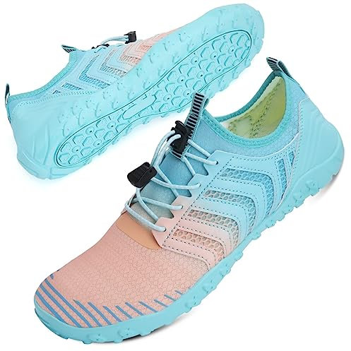 Mabove Strandschuhe Wasserschuhe Damen Schnell Trocknen Surfschuhe Schwimmschuhe Aquaschuhe Badeschuhe Barfussschuhe (Pink Blau V011,37 EU)