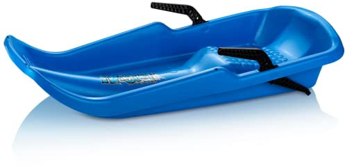 Bob Schlitten für Kinder - Rodel mit Zugseil und Bremsen - Kinderschlitten Rodelschlitten Schneegleiter Schneebob aus stabilem Kunststoff (Blau)