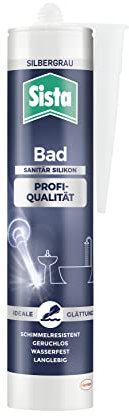 Sista Bad Profi-Qualität Sanitär Silikon, schimmelresistentes Sanitärsilikon für das Bad, wasserfestes Silikon für viele Materialien*, geruchsneutrale & langlebige Dichtmasse, 1x280ml, silbergrau