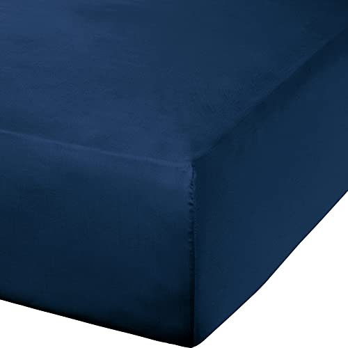 Erwin Müller Spannbettlaken Mako-Satin, Spannbetttuch Landshut - seidig weich, temperaturausgleichend, mit Rundumgummi - dunkelblau Größe 150x200 cm - 160x200 cm