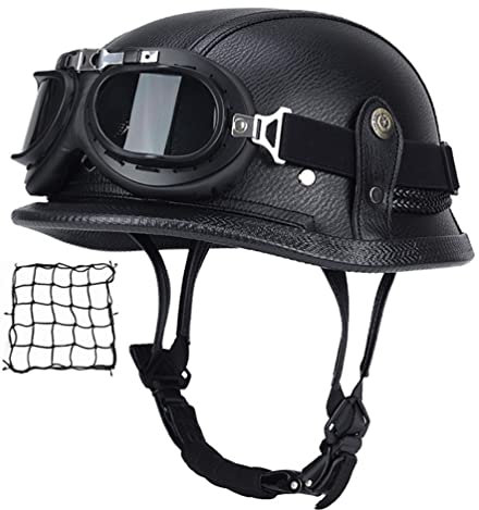 Smilfree Halbschalenhelm mit ECE, Jethelm Retro, Retro Motorrad Helm, Scooter-Helm, Chopper Helm,Offenem Helm, Mopedhelme für Herren und Damen,mit Sonnenblende（57~64CM） M~XXL
