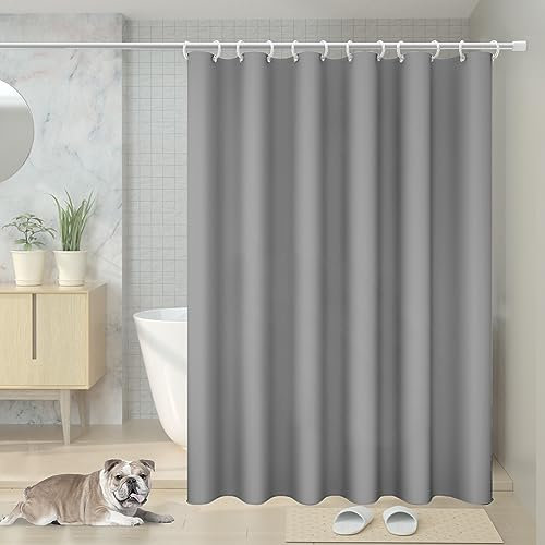 Vinabo Grey Shower Curtain, 180 x 200 cm Bathroom Curtains, Washable Shower Curtain with 12 Hooks, PEVA Fabric Curtain