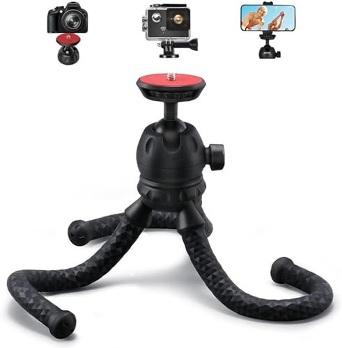 Cunsieun Octopus Style Stativständer, Flexible Handy Stativ, 360 Grad Kugelkopf, Standard 1/4 Schraubenkopf, aus Gummi und Metall belastbar bis 2 kg, Kompatibel mit DSLR/Phone/Gopro