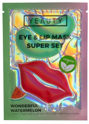 YEAUTY Super set Wonderful Watermelon – Masque pour les yeux et les lèvres en un seul produit. Kit de soin du visage pour les yeux et les lèvres en une seule application – Pastèque, hyaluron et huile