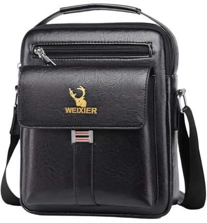 Vologle Herren Schultertasche PU Leder Messenger Bag Business Crossbody Manbag Casual Handtaschen Seitentasche Reise Flug Sport Taschen für Männer Arbeiten Shopping Reise (schwarz)