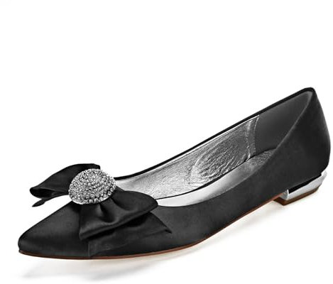 Women's low heeled ballet flats Dress Pumps Pointed Party Dress,Black,8 UK