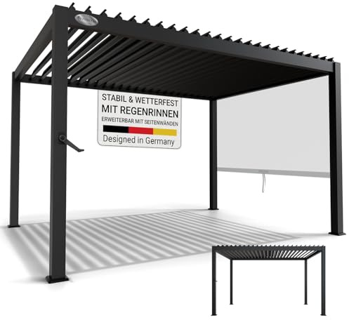 Juskys Lamellendach Tahiti 3x4 m - Stahl Pergola - Terrassenüberdachung stabil & wetterfest - Überdachung für Garten & Terrasse - Bausatz Anthrazit