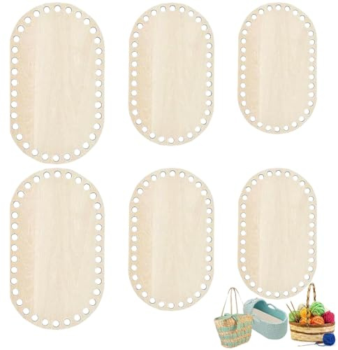 MOLZINY 6 Piezas Paquete de bases de cesta de madera natural base de mimbre para ganchillo fondo ovalado en blanco para manualidades, ideal para Tejer Cestas de Bricolaje (10/15/20 cm)