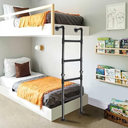 4.8FT/146CM Bunk Bed Ladder, Wall-to-Floor Window Well Egress Climbing Ladder, Wrought Iron 150kg Capacity, 4-Rung, Indoor Outdoor for Basements, Attics, Lofts, Dorms & Home