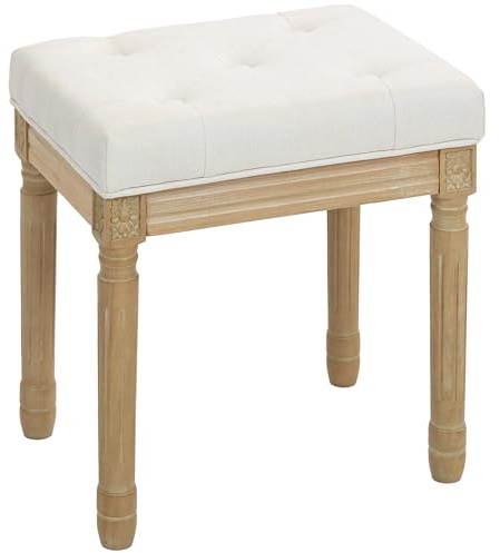 HOMCOM Repose Pied Salon, Ottoman, siège rembourré en Tissu Aspect Lin avec Pieds en Bois d'hévéa, Pouf Salon rectangulaire pour Chambre à Coucher, entrée, 42 x 32 x 46,5 cm, Beige