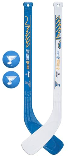 Franklin Sports St. Louis Blues NHL Mini Hockey Stick Set - NHL Team Knee Hockey Stick and Ball Set - Two Players - Great Toy for Kids