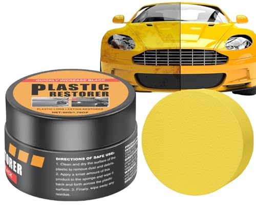 Restauratore Nero per Plastiche Auto | 50g Pasta Rimuovi | Detergente Pelle per Interni Auto con Spugna | per Cruscotto Restauro Pulizia Dettaglio