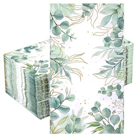 Hahorpa Set med 100 bröllopservetter, 2-lagers, eukalyptusgrön, Decoupage Vintage-servetter, pappersservetter för baby shower, konfirmation, kommunion (utvikt: 33 x 40 cm)
