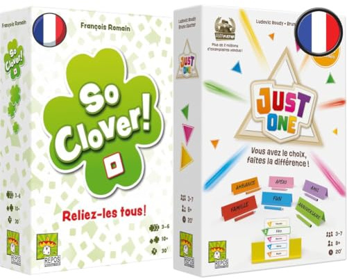 Asmodee Lot So Clover! Jeu d Association d'Idées + Just One - Jeu de Société Coopératif pour Enfants dès 8 Ans