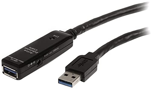 StarTech.com 32.8 ft Active USB 3.0 Extension Cable with AC Power Adapter - Shielded - Male to Female USB USB 3.1 Gen 1 Type A (5Gbps) Extender (USB3AAEXT10M)