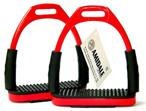 Amidale Flexi Safety Stirrups Horse Riding Bendy Irons S. Steel Red 4.75