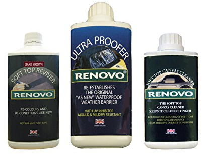 Renovo REN-KIT6 Triple Cleaning and Renewal Kit includes the Dark Brown Soft Top Reviver 500ml, Soft Top Ultra Proofer 1L & Soft Top Canvas Cleaner 500ml