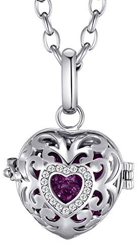 Morella Collar ángel de la Guarda de acero Inoxidable 70 cm con Colgante Amor-corazón y Bola de resonancia de Color Lila Ø 16 mm para Damas en Bolsa para Joyas