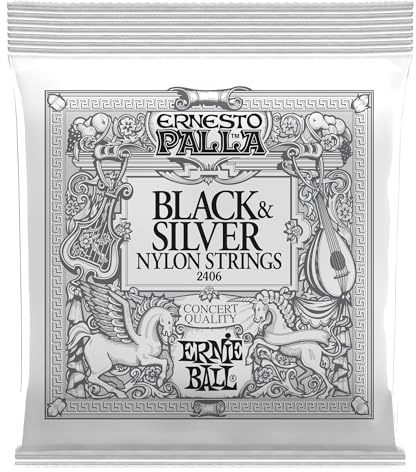 Ernie Ball Ernesto Palla - Cuerdas para guitarra clásica, nailon negro y plateado