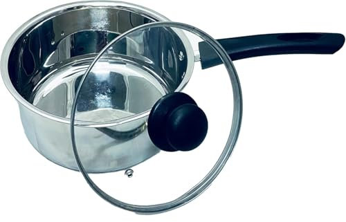 Penguin Home Saucepan 16cm, 1.5 Litre Stainless Steel Sauce Pot with Glass Lid & Phenolic Handle/Induction Safe Milkpot with Double Pouring Lips/MilkPan Cooking Pots & Pans/Dishwasher Safe