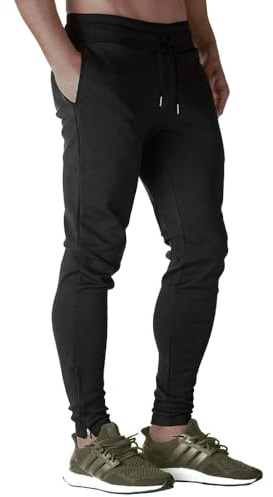 Nikaro, pantaloni sportivi aderenti da uomo, con doppia tasca e cerniera alla caviglia, colore nero Nero XL