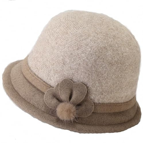 Lana fielsombrero Cloche Sombrero de Invierno de ala Ancha de Invierno Retro Flor Bowknot Sombrero de Cubo Vintage Floppy Hat para Damas