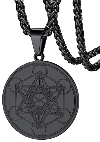 FaithHeart graverat halsband, Metatrons kub, talisman av ärkeängeln Metatron, medaljong, rostfritt stål, geometrisk symbol, berlock, skyddsamulett, guld/silver/svart (anpassbar)