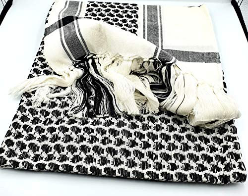 Zuluf Authentic Palestinian Keffiyeh Black White Scarf | Arab Shemagh Kafiya Kufiya Shawl | Middle Eastern Desert Head Wrap | Arafat Style Traditional Cotton Palestine Scarf for Men Women