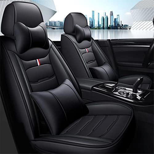 Muchkey Leder Auto Sitzbezüge für i10 i20 ix20 ix35 i30 i40 5 Sitze Autositzbezüge mit Kopfstütze Nackenkissen & Rückenkissen Autositze Farbe schwarz