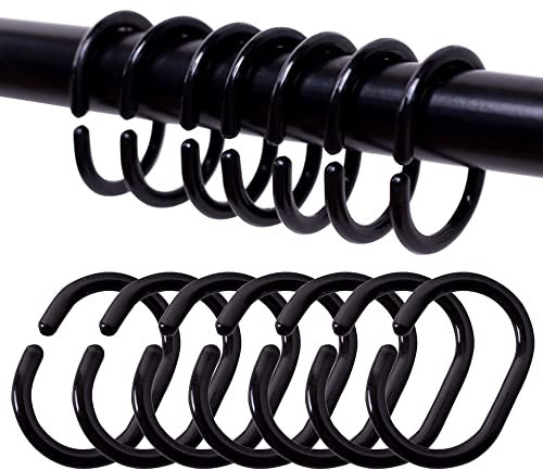 Csirnto Duschvorhangringe Schwarz 24 Stück Duschvorhang Ringe Ringe für Duschvorhang Kunststoff Duschvorhang Haken Vorhang Haken Ringe in C Form für Duschfensterstange Duschringe