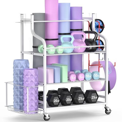 Mythinglogic Yoga Matte Regal, Yogamatte Organizer für Hanteln, Faszienrolle, Kettlebell und Yoga Block, Zuhause und Fitnessstudio Lagerregal Sportgeräte standregal