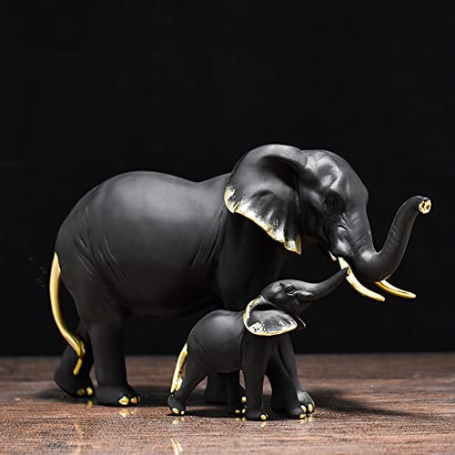 NORHOR Sculpture Mother & Calf Elephant Statue,Sculpture Beautiful Home Decor or Gift Idea. (Black)