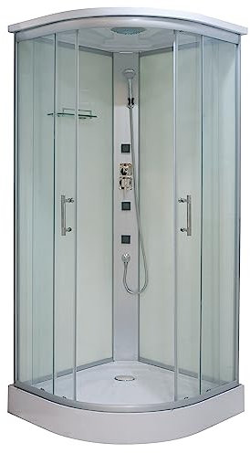 Cabina doccia completa TANGO 90 x 90 x 215 cm – con ugelli massaggianti, montaggio rapido, testa e doccetta, vetro di sicurezza, con tazza doccia, box doccia completo