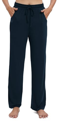 EXCHIC Dam dragsko casual byxor stretch hög midja lösa raka ben byxor joggingbyxor med fickor