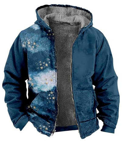 KONG JIMFAN Winterjacke Herren Rain Jacket Men Waterproof Fleece Jacke Daunenjacken Winterjacke Schwarz Herren Herren Sakko Sportlich Modern T Shirt Schwarz Regenhut Herren Lammfelljacke(Blue,XL)