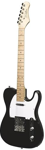 Woodbrass TL100 E-Gitarre, schwarz, vielseitig einsetzbar, ideal für Anfänger, T-Form, amerikanisches Lindenholz, Ahorngriffbrett, Country, hart, Rock