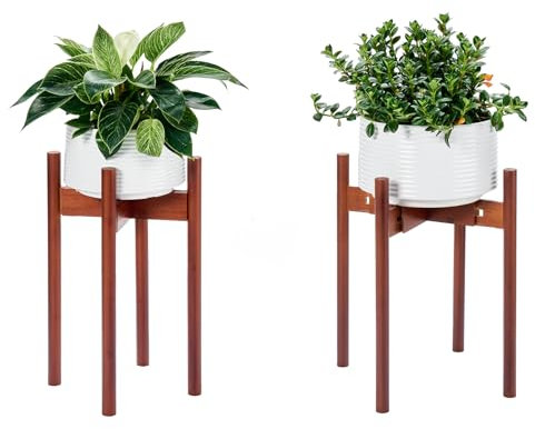 Bamworld Adjustable Plant Stand Indoor, Bamboo Plant Holder 8 to 12 Inches, Small Tall Corner Planter Stand for Indoor Plants, Single Floor Plant Stand for Living Room Balcony Bedroom Reddish Brown