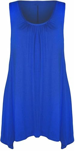 FASHION MY LOVE Ladies Summer Tops Womens Tunic Tops Sleeveless Blouse Plus Size Swing Flared Tops Ladies Long Tops Size 8-26 Royal Blue