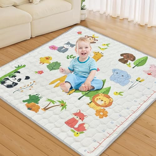 Trdlpyn Baby Krabbelmatte aus Baumwolle - 127 x 127 cm Krabbelteppich, Faltbare Spielmatte mit Rutschfester Laufstallmatte, Maschinenwaschbar für Laufgitter