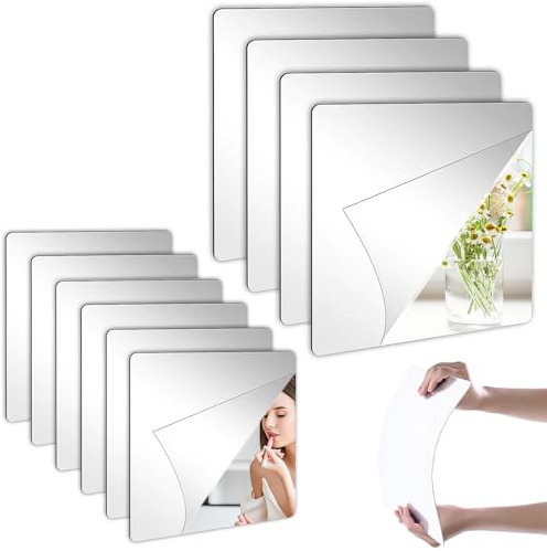 YOUNGSAY 10 STK Selbstklebende Spiegel, 20 x 20/15 x 15cm HD Bruchsicher Spiegelplatten zum Kleben, DIY Acryl Spiegel für Wand, Kleiderschrank und Tür