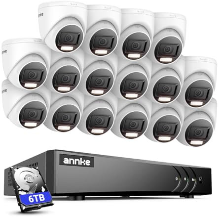 ANNKE Système de vidéosurveillance 3K Lite 16 canaux DVR avec disque dur de 6 To, AI détection de personnes et véhicules, 16 caméras dôme avec double lumière et vision nocturne 3K, étanche IP67