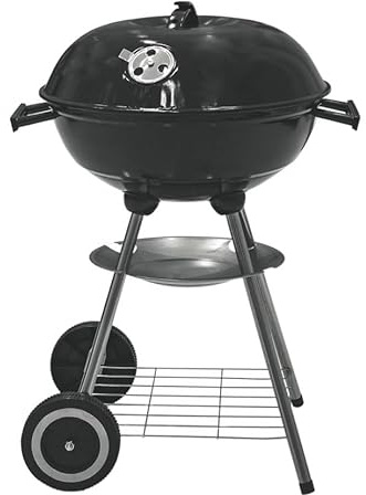 Ma Maison Barbecue Tondo Nero 48x72h cm Con Struttura In Acciaio e Coperchio - Giardino, Multifunzione, Terrazzo, Campeggio, Trasportabile, Griglia -BBQ con Ruote