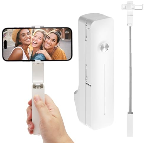 RANJIMA Mini perche à selfie portable Bluetooth avec télécommande, support rotatif à 360°, 72 cm, extensible pour iPhone/Samsung/Huawei/smartphone (blanc)