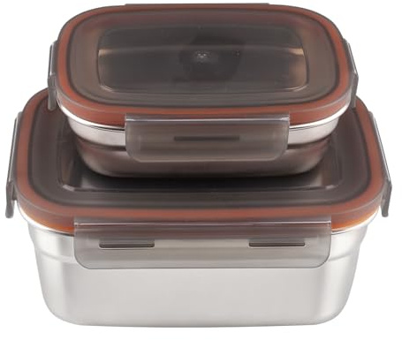 WakiHong 2 piezas Recipientes de Acero Inoxidable Recipientes Herméticos para Alimentos Lunch box,1100ml+360ml,para queso,frutas,ensaladas,dulces y mermeladas