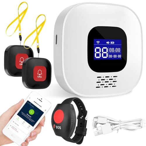 Pulsante di emergenza per anziani chiamata di emergenza, WiFi intelligente con cinturino di emergenza, campanello di emergenza per anziani, pulsante di allarme per pazienti disabili, bambini (1