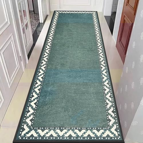Green Runner Rugs for Hallway Natural Look Non Slip Kitchen Carpet Runner, Rubber Backed Washable Hallway Runner Rug, Extra Long Floor Runner 66x180cm