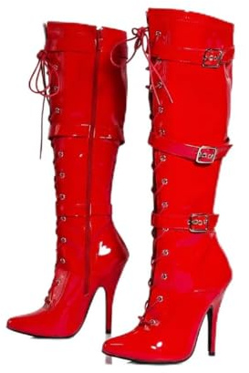Bismaa Womens High Heel Boots With 3 Buckles - Ladies Kinky Fetish Stiletto Heel Full Side Zip Knee High Boots For Women Size UK Red, 9