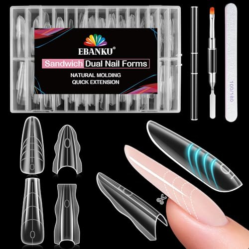 EBANKU 240PCS Poly Gel Nagelformer, Återanvändbara Dual Forms för Polygel Mandel Coffin Nagelform Akryl Nagelförlängningsverktyg för Hemsalong Nagelmanikyr(2 Stilar)